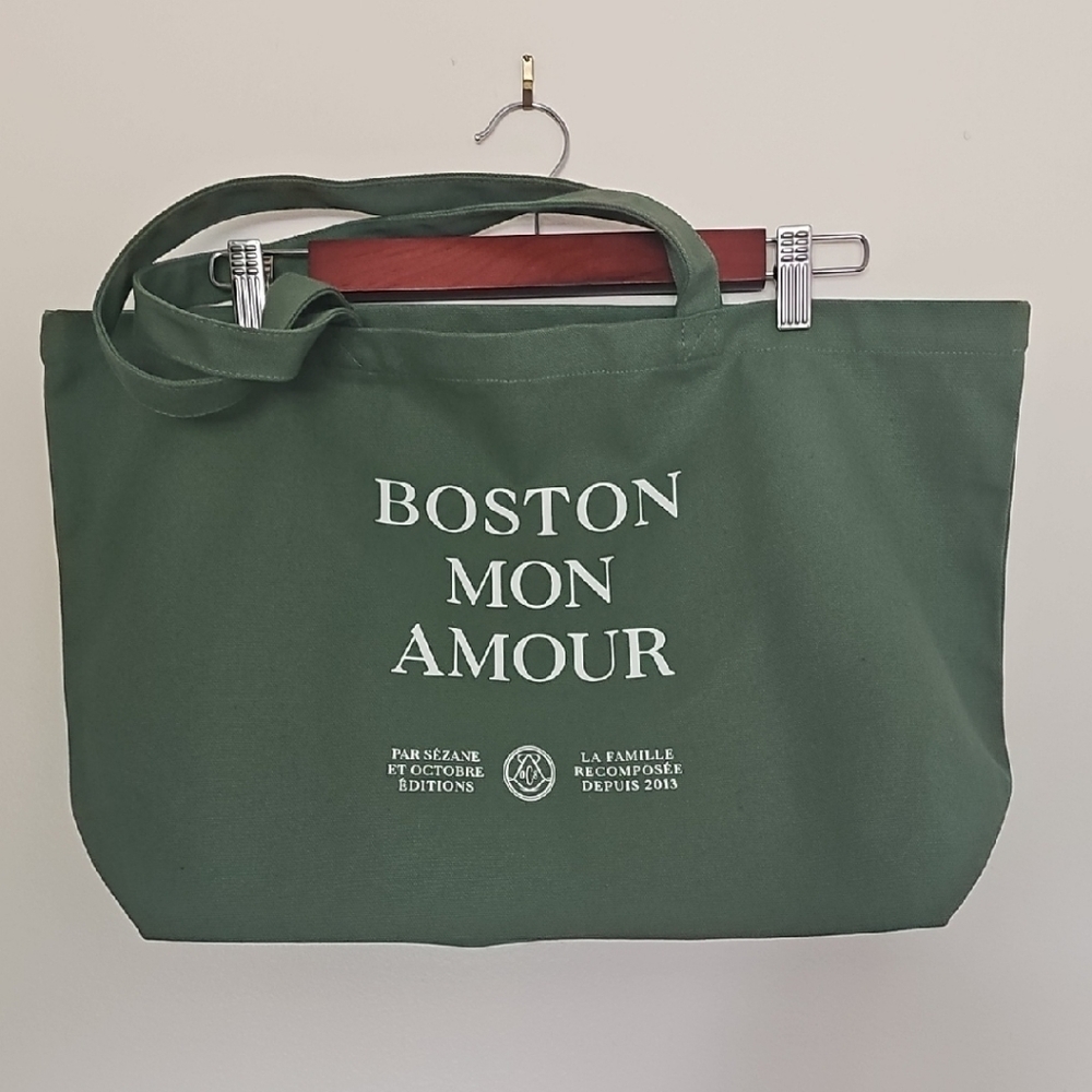 Sezane Green Boston Mon Amour Tote Bag